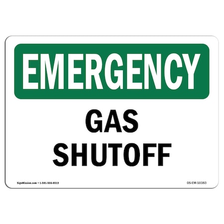 Signmission OSHA EMERGENCY, 18" Height, 24" Width, Rigid Plastic, 24" W, 18" H, Landscape, Gas Shutoff OS-EM-P-1824-L-10383